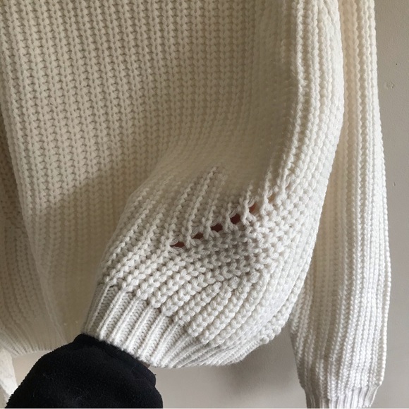 Moon & Madison Boxy White Open Knit Cowl Neck Sweater - Picture 2 of 3